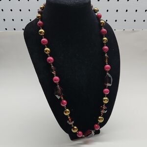 Gold and Pink Glass Beaded Statement Necklace